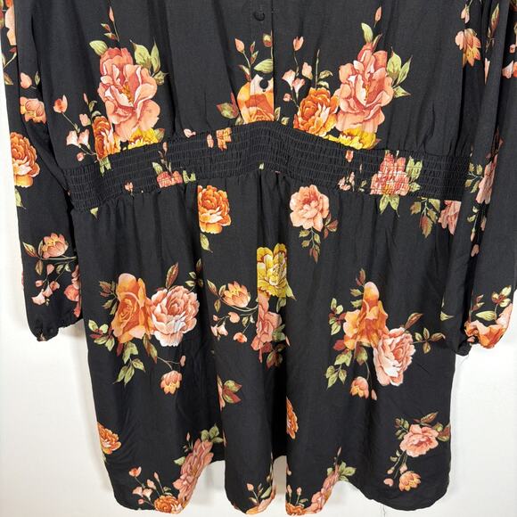 Rue + Plus Size Floral Dress 4X Long Sleeve Midi Ruched Waist Fit & Flare - Picture 6 of 10